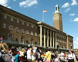 Pride flag at City Hall in 2018