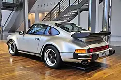 Porsche 930 3.3-litre, distinguished by its raised "tea tray" rear wing
