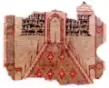 1220, Showing Arafat. Another fragment from an identical certificate shows Jerusalem. Likely a fragments of one of the largest certificates (210x50cm)
