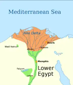 Orange shading indicates the territory possibly under control of the 14th Dynasty, according to Ryholt.[1]