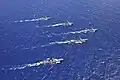 USS John Paul Jones, USS Shoup, JS Chokai, ROKS Sejong The Great and ROKS Gang Gam Chan maneuver into formation during Exercise Pacific Dragon 2016 on 25 June 2016.