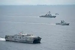 KDB Darussalam (06), KDB Afiat (20), USS McCampbell, and USNS Millinocket during CARAT 2016.
