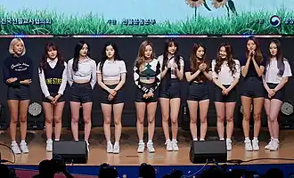 Pristin in 2017 From left to the right: Yuha, Yehana, Kyulkyung, Xiyeon, Eunwoo, Roa, Rena, Sungyeon, Nayoung, and Kyla