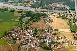 Aerial view of Hohenwutzen looking east. Across the river lies Osinów Dolny (Niederwutzen).