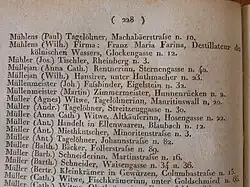 5th Cologne Address Book 1822, Page 228: Wilhelm Mülhens (Mühlens) listed under the company Franz Maria Farina