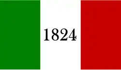 "The Alamo Flag" (1835–1836); created in 1835, this flag was a reference to the Mexican constitution of 1824, in support of which the Texas rebels were fighting; supposedly flew at the Alamo