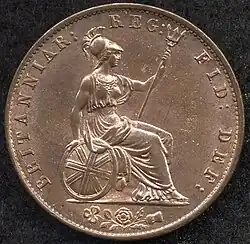 Copper coin with a rendering of Britannia