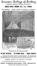 Advertisement for Emerson College of Oratory, 1891, with views of interior