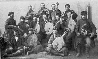 Ukrainian lirnyk with kobzars, Kharkiv, 1902