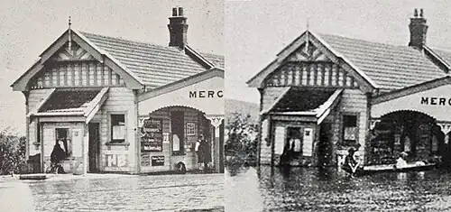 Progress of 1907 flood and tilt of the station