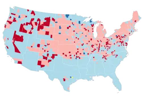 1940-44 county flips, light red indicates GOP hold, dark red indicates GOP flip, light blue indicates Dem hold, and dark blue indicates Dem flip, while yellow indicates Unpledged Electors flip.
