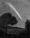 Comet Ikeya–Seki, seen from Canberra, 31 October 1965. Drawing by David Nicholls.
