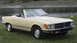 1973 Mercedes-Benz 450SL; early model with short, US-market bumpers and sealed-beam headlamps.