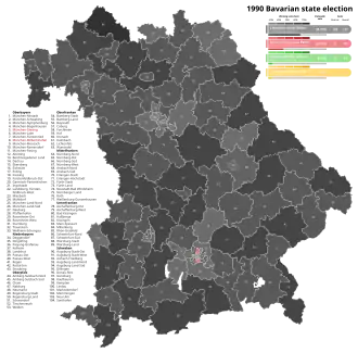 1990 Bavarian state election, Black is CSU, Red is SPD