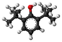 Ball-and-stick model of the 2,6-di-tert-butylphenol molecule
