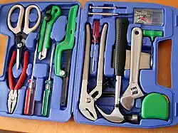 A toolset in a plastic cover