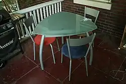 Solid glass tabletop on an outdoors patio