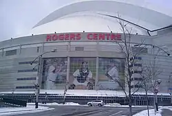 A large stadium with a retractable roof