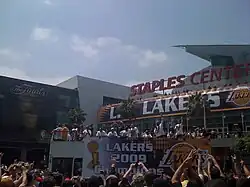 Fans celebrate with their 2009 NBA Champion Los Angeles Lakers.
