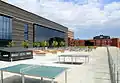 The schoolyard is placed on the roof terrace