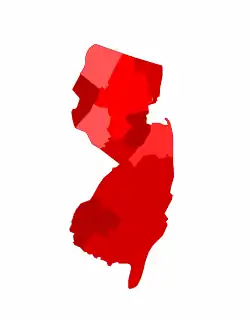 Swing in each New Jersey county from the 2009-2013 governor elections