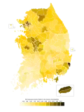 Sim Sang-jung (Justice Party)'s vote share by municipalities