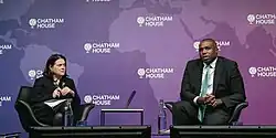 Image of Bronwen Maddox and UK Foreign Secretary David Lammy on stage at Chatham House