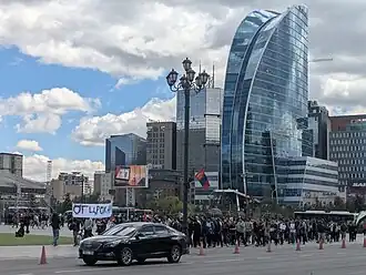 Mongolian protesters marching around Sukhbaatar Square 2