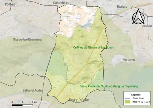 Map of ZNIEFF type 2 in the commune.