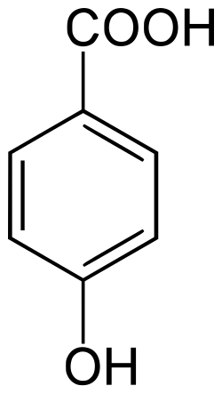 2D representation of the chemical structure of 4-Hydroxybenzoic acid .