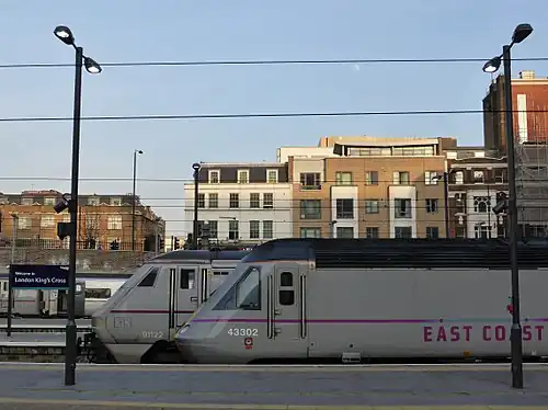 Lights similar to street lights are used at train stations; these are at London King's Cross