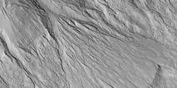 Close view of gully apron, as seen by HiRISE under HiWish program Note this is an enlargement of the previous image.