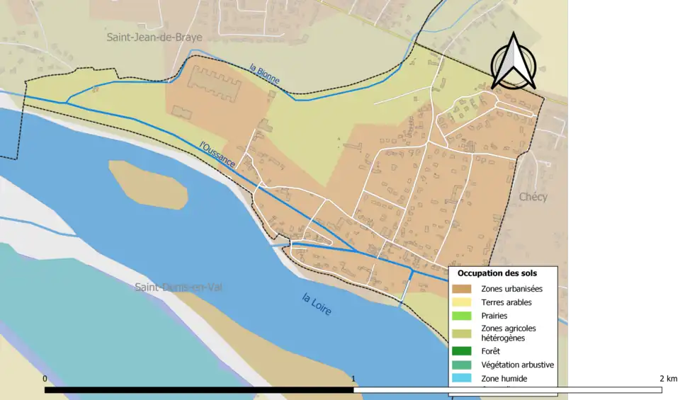 Map of infrastructure and land use of the commune in 2018 (CLC).