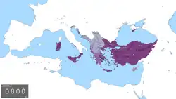 The Byzantine Empire after the coronation of Charlemagne as Imperator Romanorum, 800