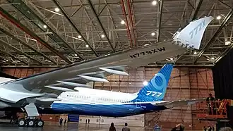 The folding wingtip of a Boeing 777X