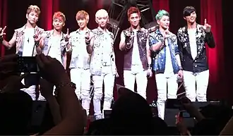 Left to right: Sung-min, Ji-hoo, Yun-young, Jae-hyung, Hyeong-kon, Seung-jin, Seung-yeop