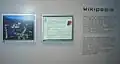 The Wikipedia exhibit shows random articles from Wikipedia in all languages (right screen) and also allows the visitor to navigate Wikipedia interactively (left screen).
