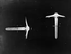Radar displays from a system similar to the GL, showing two triangular patterns that show the vertical and horizontal alignment of the antennas to a selected target.