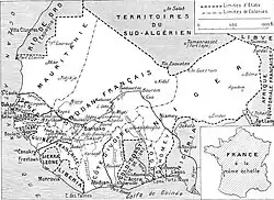 French West Africa in 1936. Note the Colonie du Niger, lacking the earlier Tibesti area of Chad, includes the later eastern Upper Volta