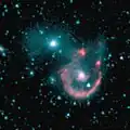 False-color infrared image of Arp 107, from Spitzer Space Telescope