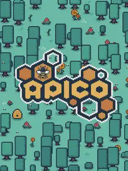 The cover art is a pixel art style design, showing the word "APICO" spelt out in large yellow hexagonal letters, on a backdrop to a bright green forest