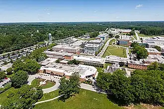 Aerial view of the Johns Hopkins APL campus in Laurel, Maryland.