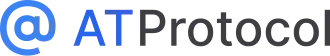 The logo of the AT Protocol, depicting an at sign colored in light blue followed by the words AT Protocol.