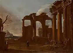 A Ruined Classical Temple of the Tuscan Order with Figures, priv. col.