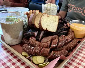 A plate of Texas barbecue served at Goldee’s Barbecue in Fort Worth, Texas
