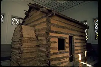 A conjectural replica of the log cabin in which U.S. president Abraham Lincoln was born, now at the Abraham Lincoln Birthplace