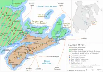 Acadia's boundaries in 1754.