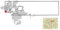 Location of the Berkley CDP in Adams County, Colorado.
