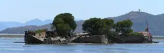 The wreck of SS City of Adelaide in Cockle Bay at low tide