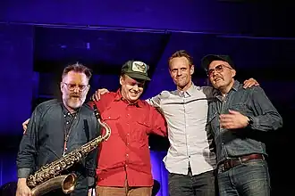 ADHD performing in Odense (Denmark 2019) From left Óskar Guðjónsson (s), Tóms Jónsson (k), Jeppe Gram (d) and Ómar Guðjónsson (g/b) The regular drummer Magnús was ill on this occasion